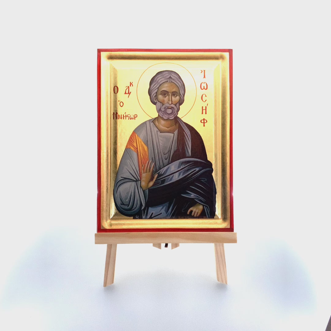 Saint Joseph Greek Orthodox Wood Icon with Gold Leaf