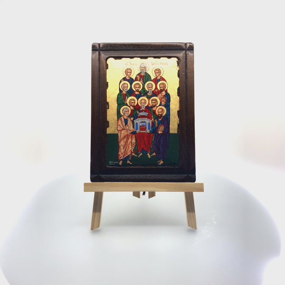 The 12 Holy Apostles Greek Orthodox Wood Icon with Gold Leaf