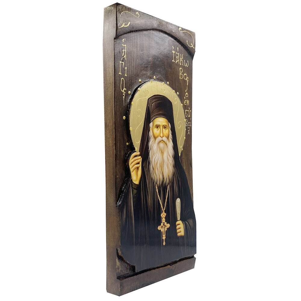 St Jacob Tsalikis - Wood curved Byzantine Christian Orthodox Icon on Natural solid Wood