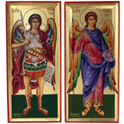 Set of Archangels Michael and Gabriel Christian Byzantine Wood Icon with Gold Leaf