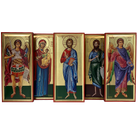 Set of Jesus Christ, Virgin Mary, Saint John, Archangels Michael and Gabriel Orthodox Greek Wood Icon with Gold Leaf