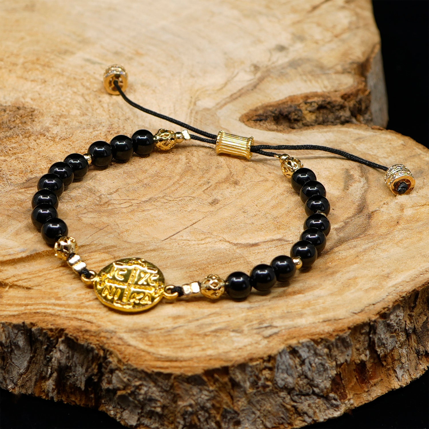 Onyx [Black] 24k Gold Plated Christian Woman Bracelet