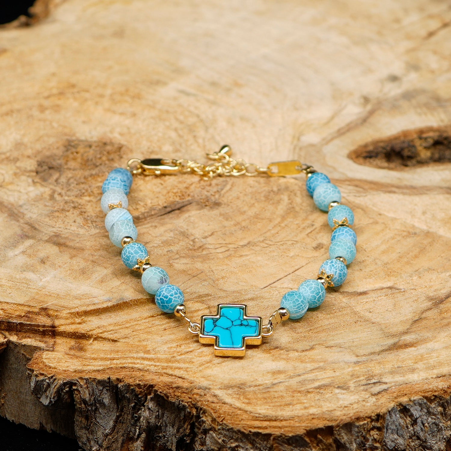 Agate [Cornflower Blue] 24k Gold Plated Christian Woman Bracelet
