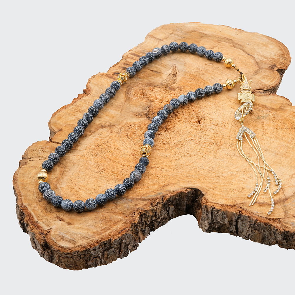 Christian Orthodox 50 Knots Prayer Rope – Black Agate & Gold Plated