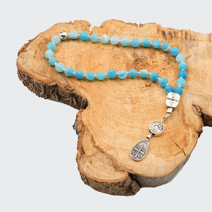 Agate [Cornflower Blue] 925 Sterling Silver Plated 33 beads Christian Decorative Rosary