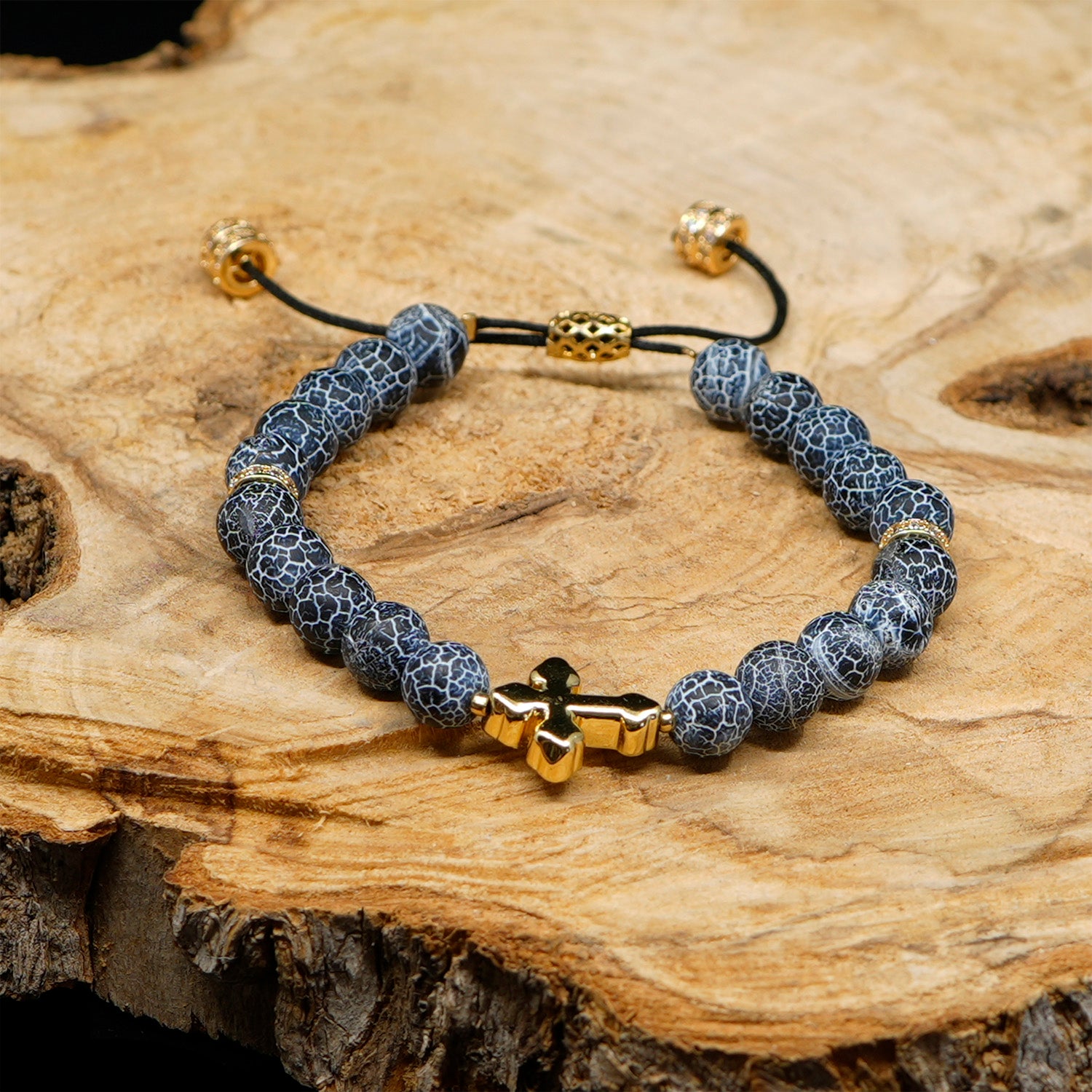 Agate [Black] 24k Gold Plated Christian Woman Bracelet