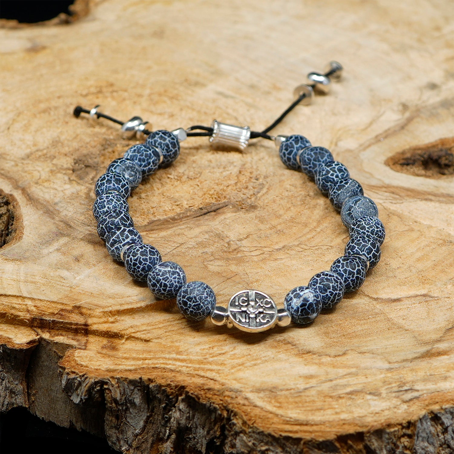 Agate [Black] Sterling Silver Christian Woman Bracelet