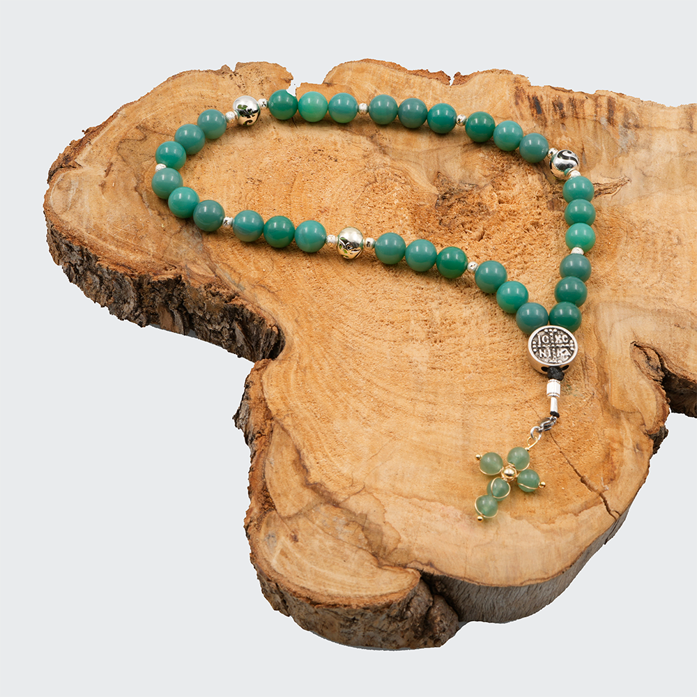 Agate [Green Onyx] 925 Sterling Silver Plated 33 beads Christian Decorative Rosary