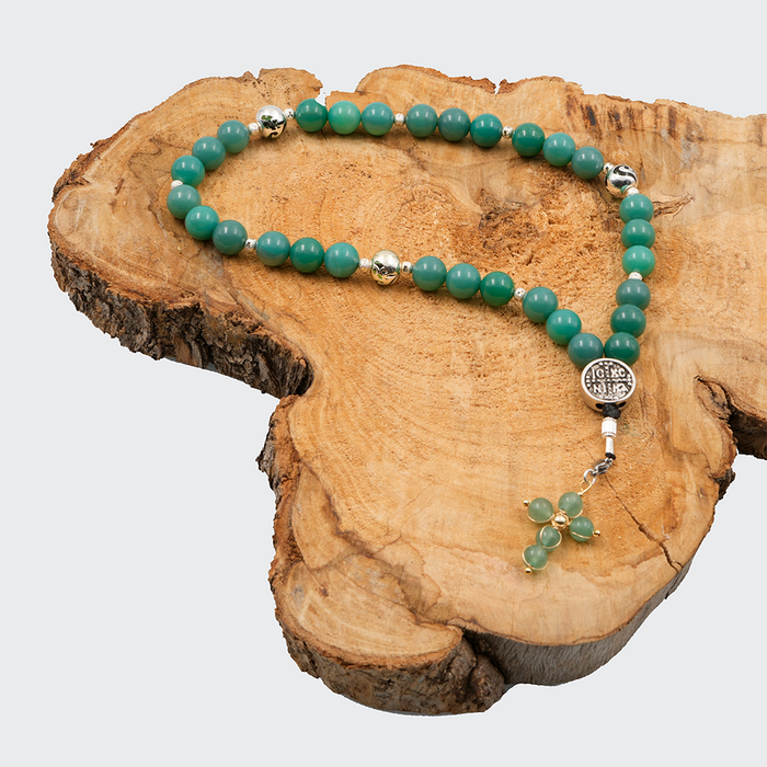 Agate [Green Onyx] 925 Sterling Silver Plated 33 beads Christian Decorative Rosary
