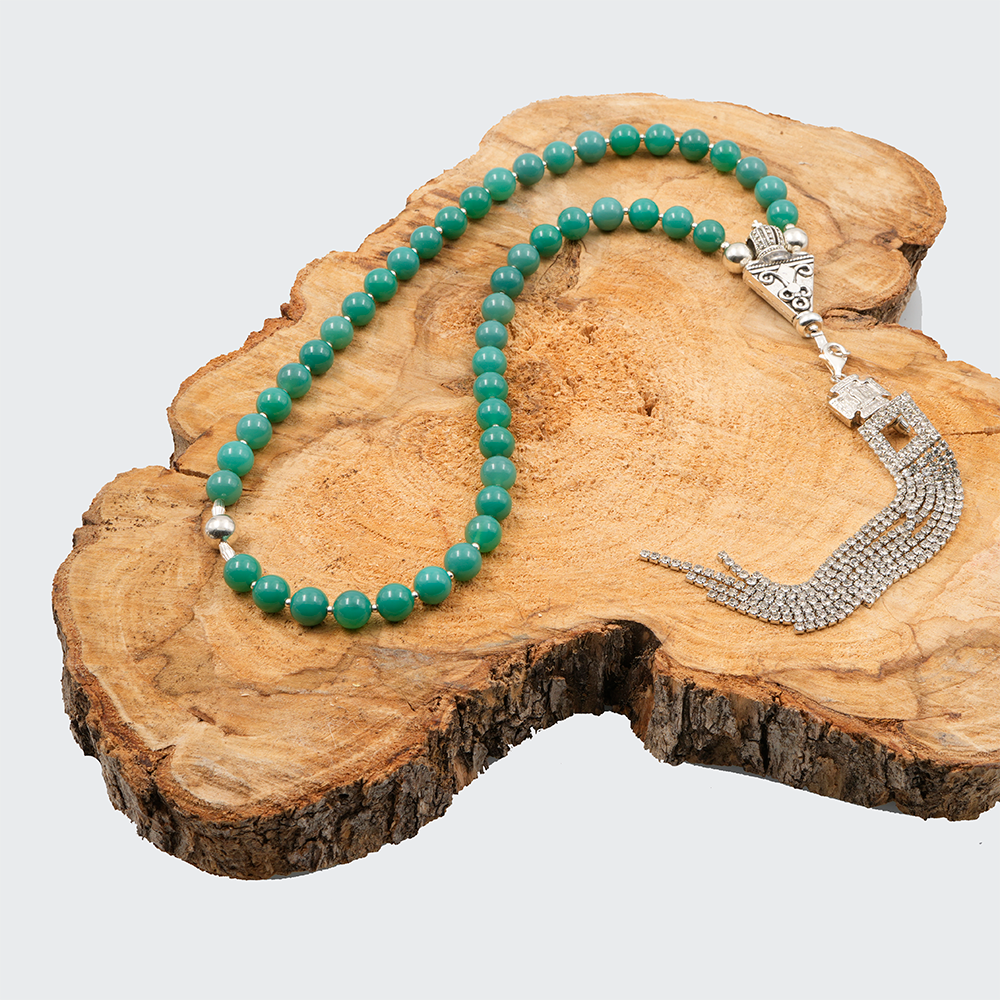 Corda da preghiera ortodossa in agata onice verde – croce Vergine Maria del Monte Athos