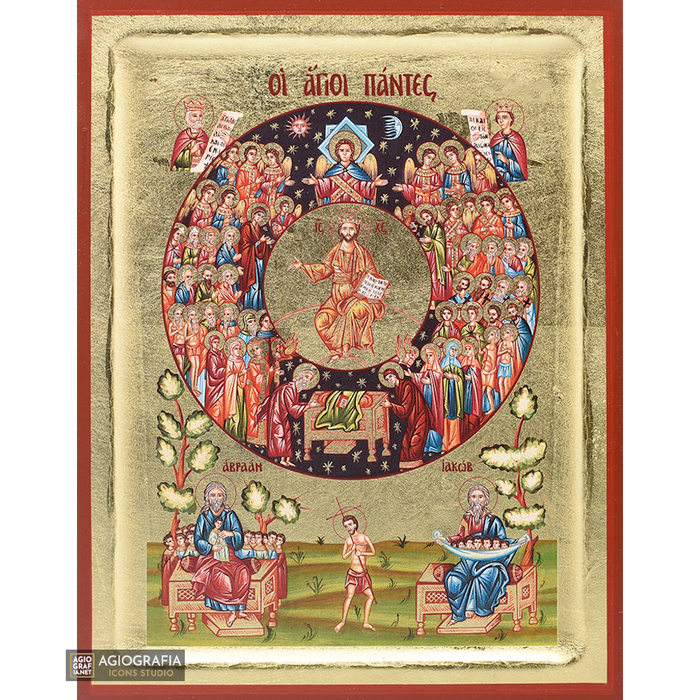 18k All Saints Orthodox Icon on Wood with Gold Leaf background