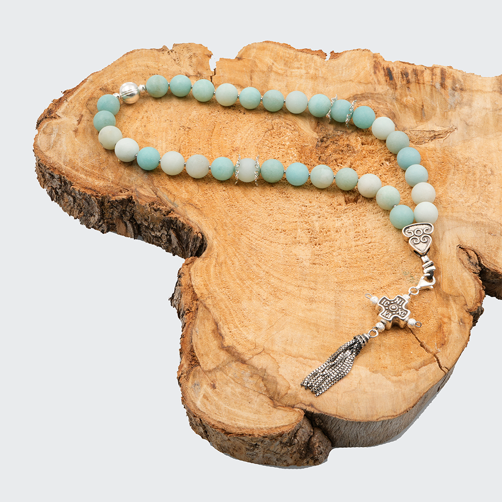 Amazonite Flower 925 Sterling Silver Plated 33 beads Christian Decorative Rosary