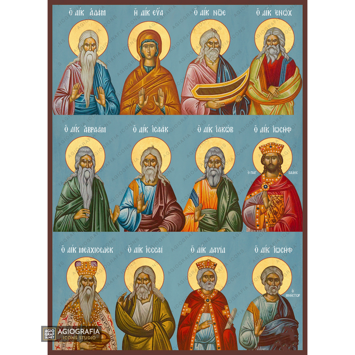 Vorfahren Jesu christlich-orthodoxe Ikone mit blauem Hintergrund