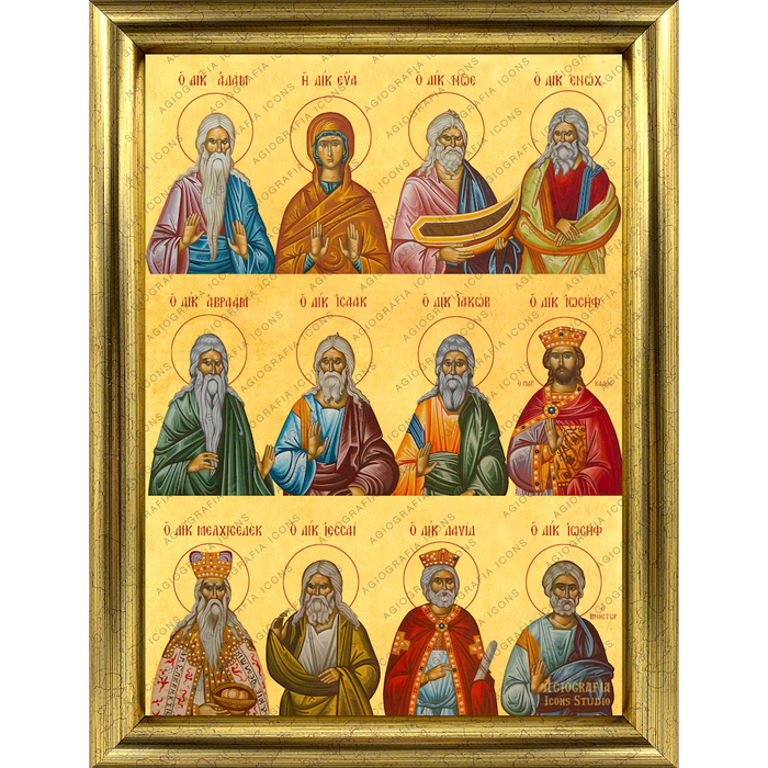 Vorfahren Jesu Christi gerahmte griechisch-orthodoxe Holzikone mit 22-karätigem Blattgold