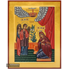 24k Annunciation of Theotokos Handwritten Icon with Gold Leaves Background