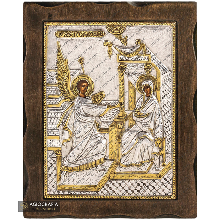 Annunciation of Theotokos Pure Silver and 24k Gold Plated Icon