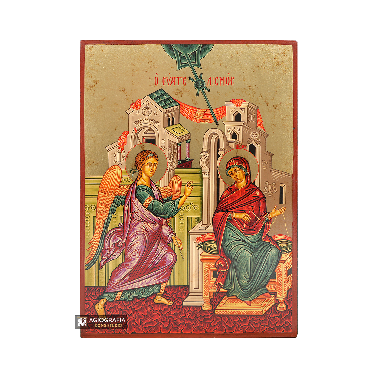 Annunciation of Theotokos Gold Print Icon with Aged Gold Foil