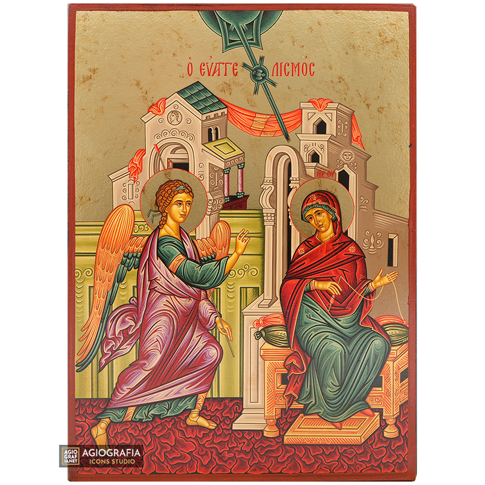 Annunciation of Theotokos Gold Print Icon with Aged Gold Foil