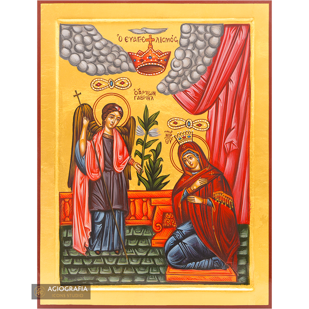 24k Annunciation of Theotokos Handwritten Gold Leaves Icon