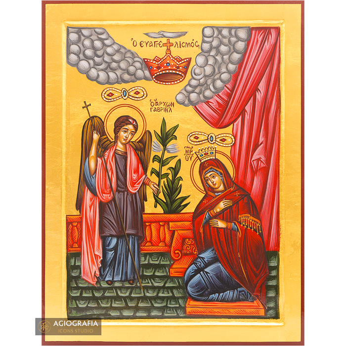 24k Annunciation of Theotokos Handwritten Gold Leaves Icon