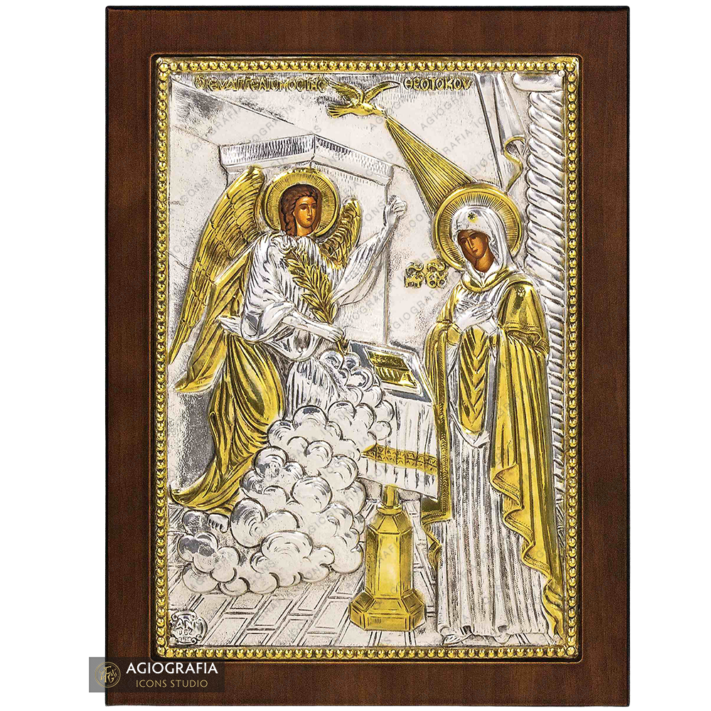 Annunciation of the Theotokos Christian Orthodox Silver Plated Icon