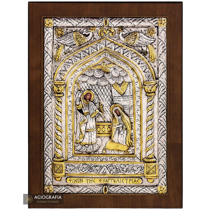 Annunciazione della Theotokos (Tinos) icona ortodossa placcata argento