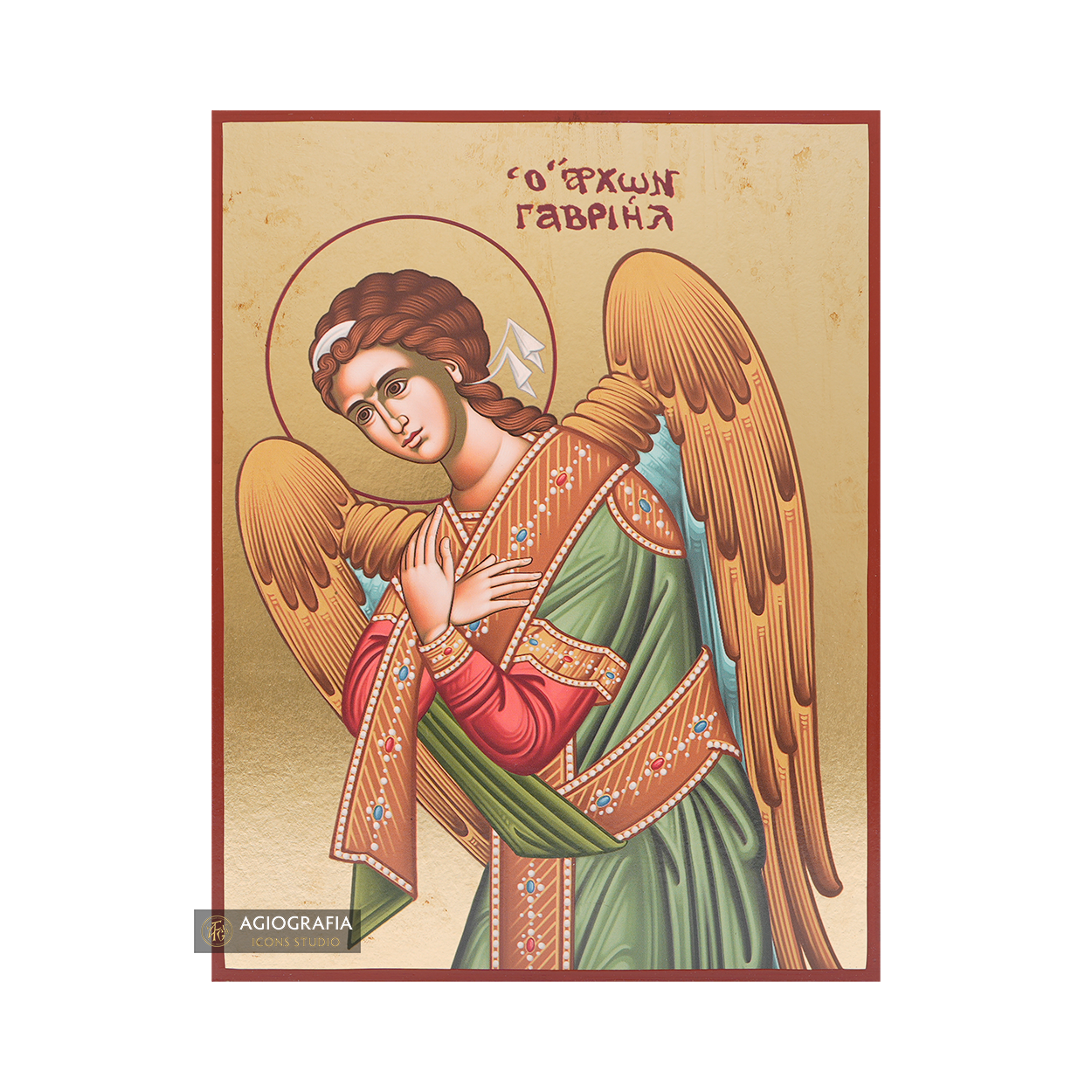 Archangel Gabriel Gold Print Christian Icon with Aged Gold Foil