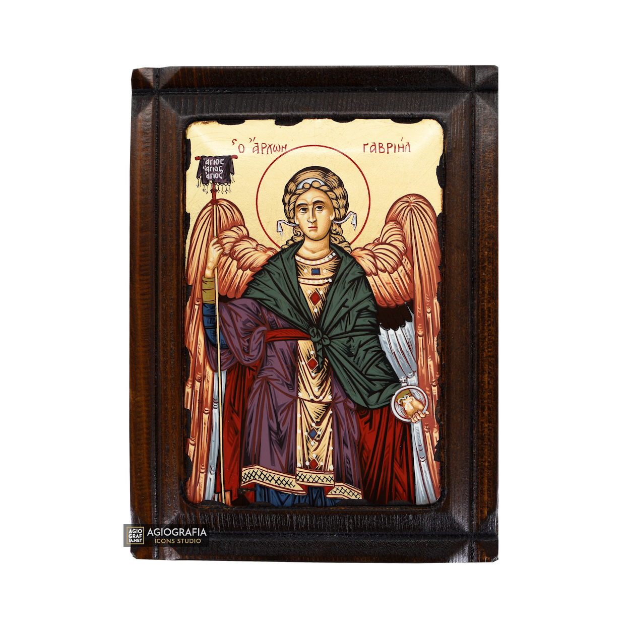 Archangel Gabriel Greek Orthodox Wood Icon with Gold Leaf