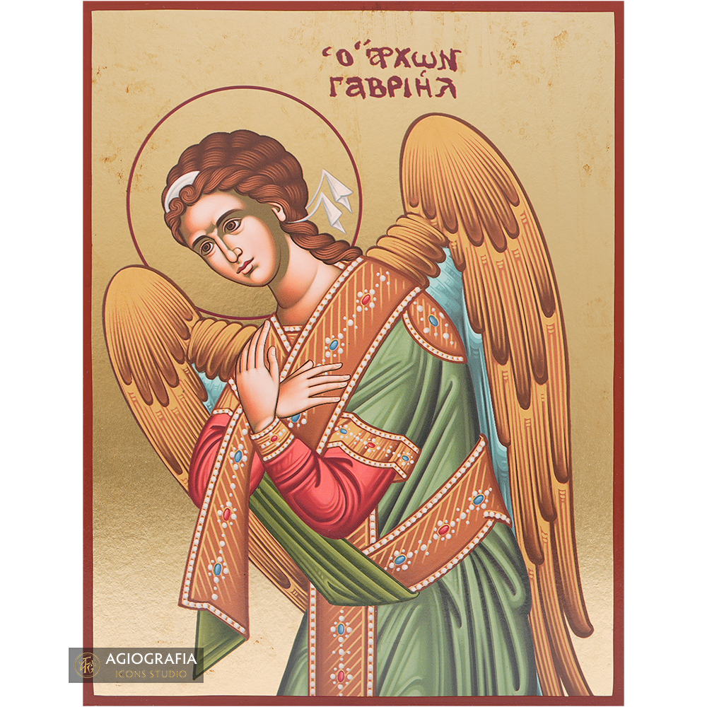 Archangel Gabriel Gold Print Christian Icon with Aged Gold Foil