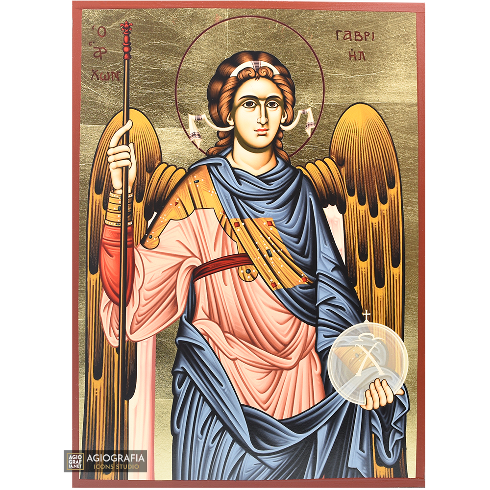 Archangel Gabriel Christian Icon with Matte Gold Leaves Background ...