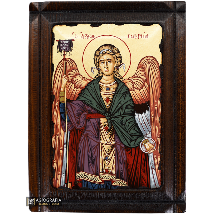 Erzengel Gabriel griechisch-orthodoxe Holzikone mit Blattgold