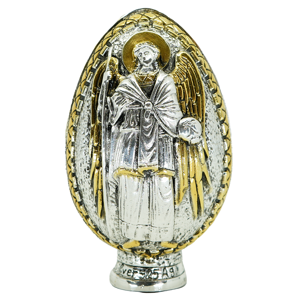 Archangels Michael and Gabriel Pure Silver and 24k Gold Plated Egg