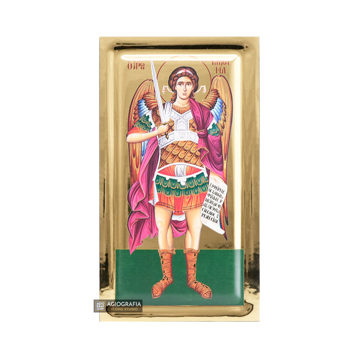 Archangel Michael Christian Icon with Gilding Effect background