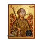 22k Archangel Michael Handwritten Icon with Gold Leaves Background