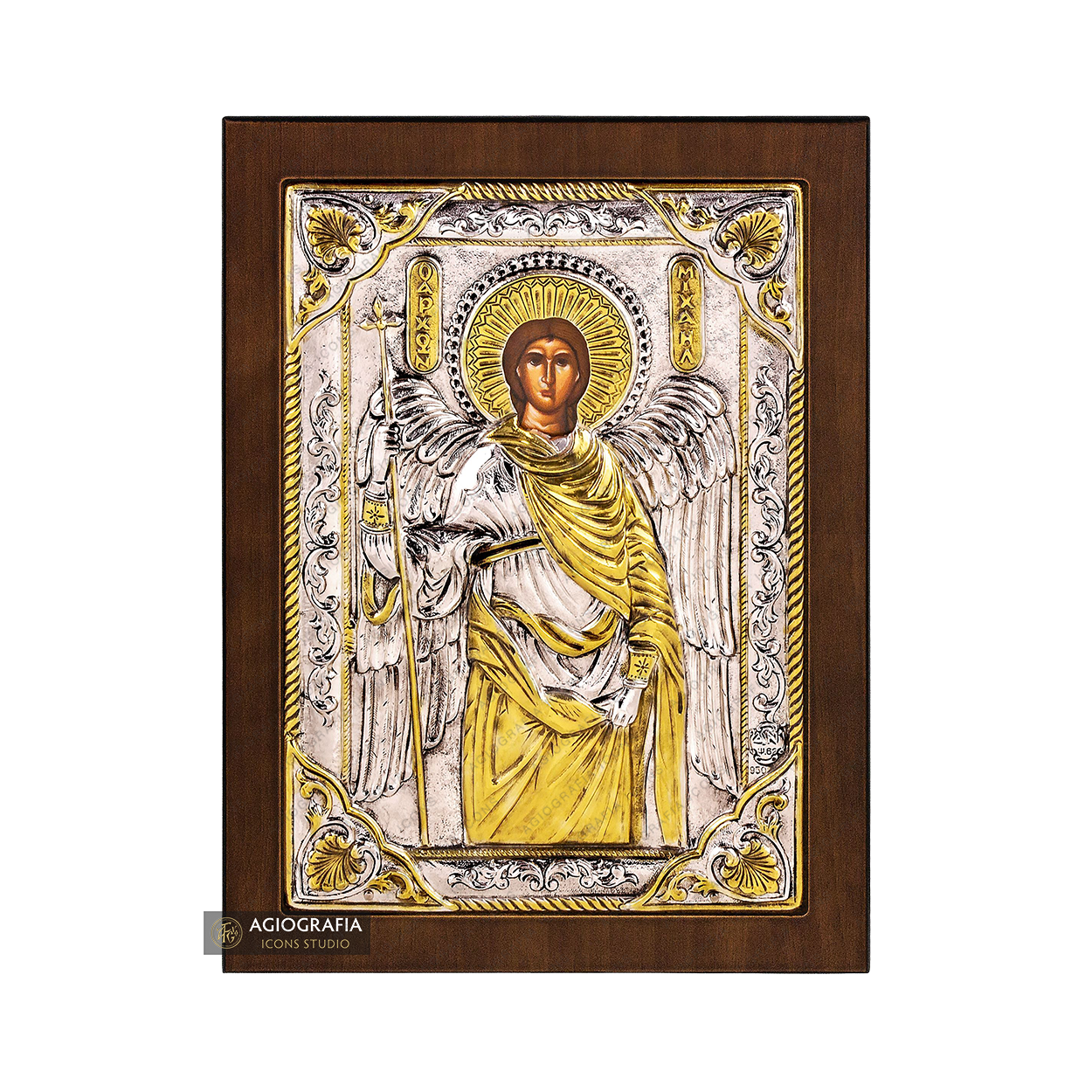 Archangel Michael Orthodox Silver Plated Icon on Wood