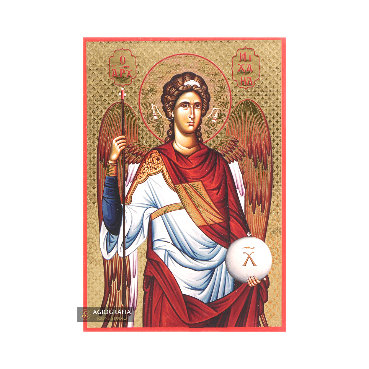 Archangel Michael Icon with Gilding Effect Gold Foil Background
