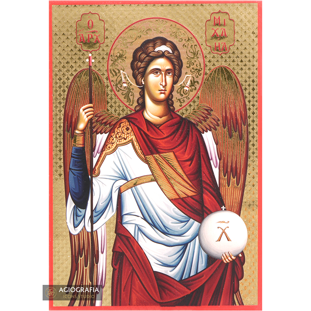 Archangel Michael Icon with Gilding Effect Gold Foil Background
