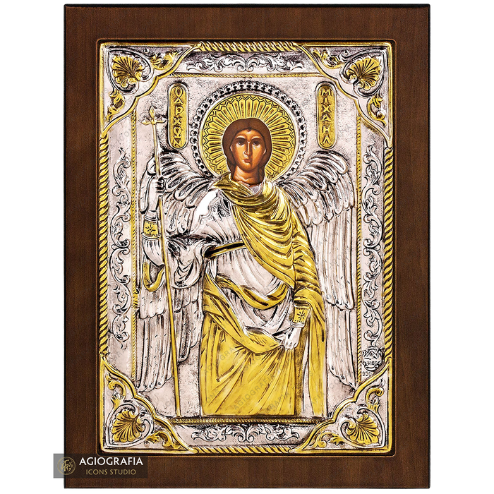 Erzengel Michael orthodoxe versilberte Ikone auf Holz