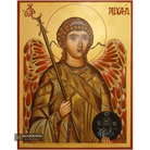 22k Archangel Michael Handwritten Icon with Gold Leaves Background