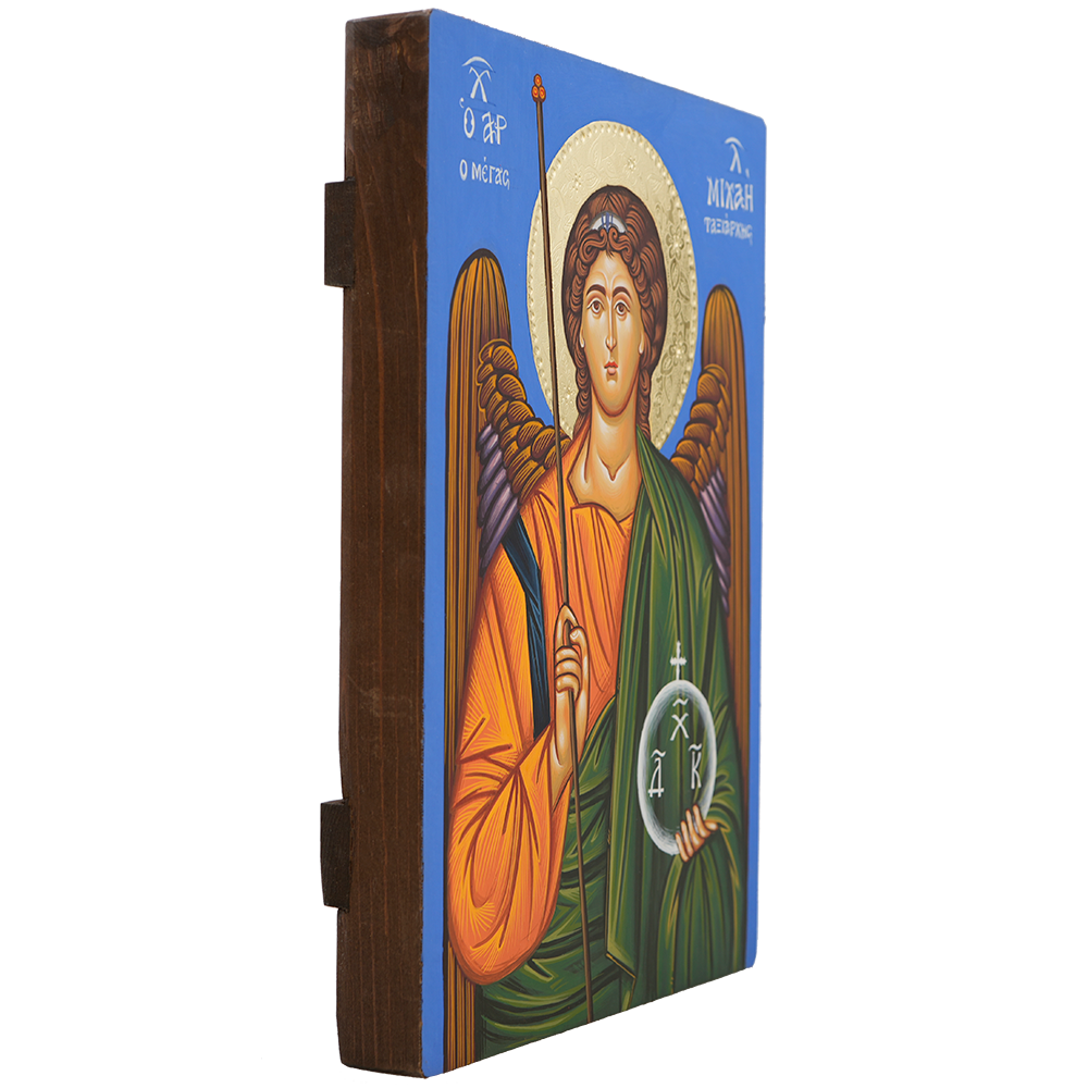 Hand-painted icon on a blue ground with a gilded halo