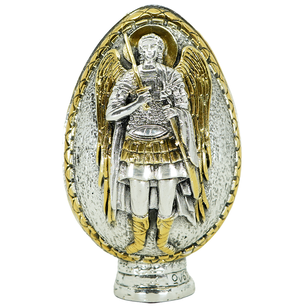 Archangels Michael and Gabriel Pure Silver and 24k Gold Plated Egg