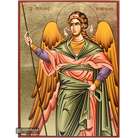 Archangel Raphael Christian Icon with Matte Gold Leaves Background
