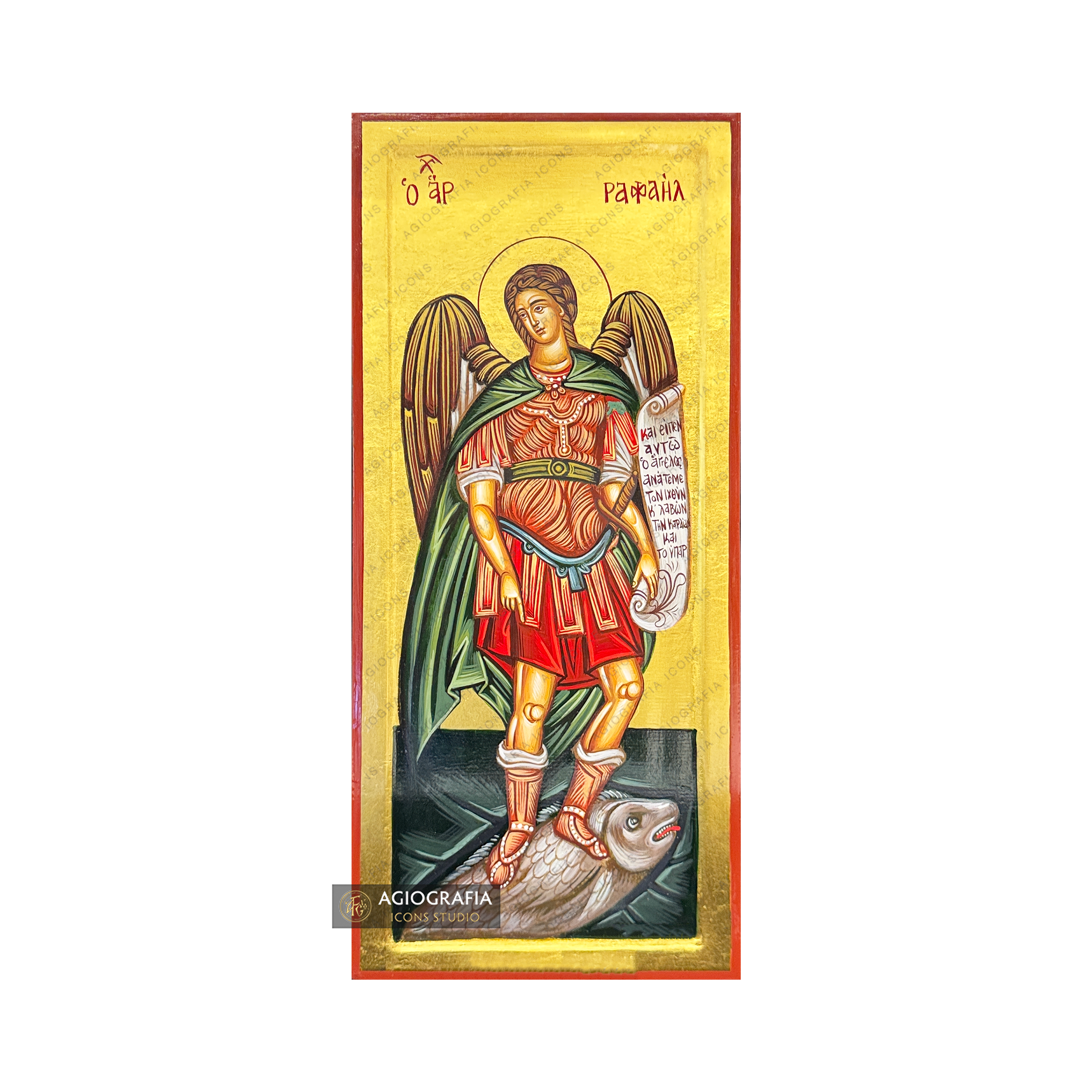 24k Archangel Raphael Handwritten Gold Leaves Orthodox Icon