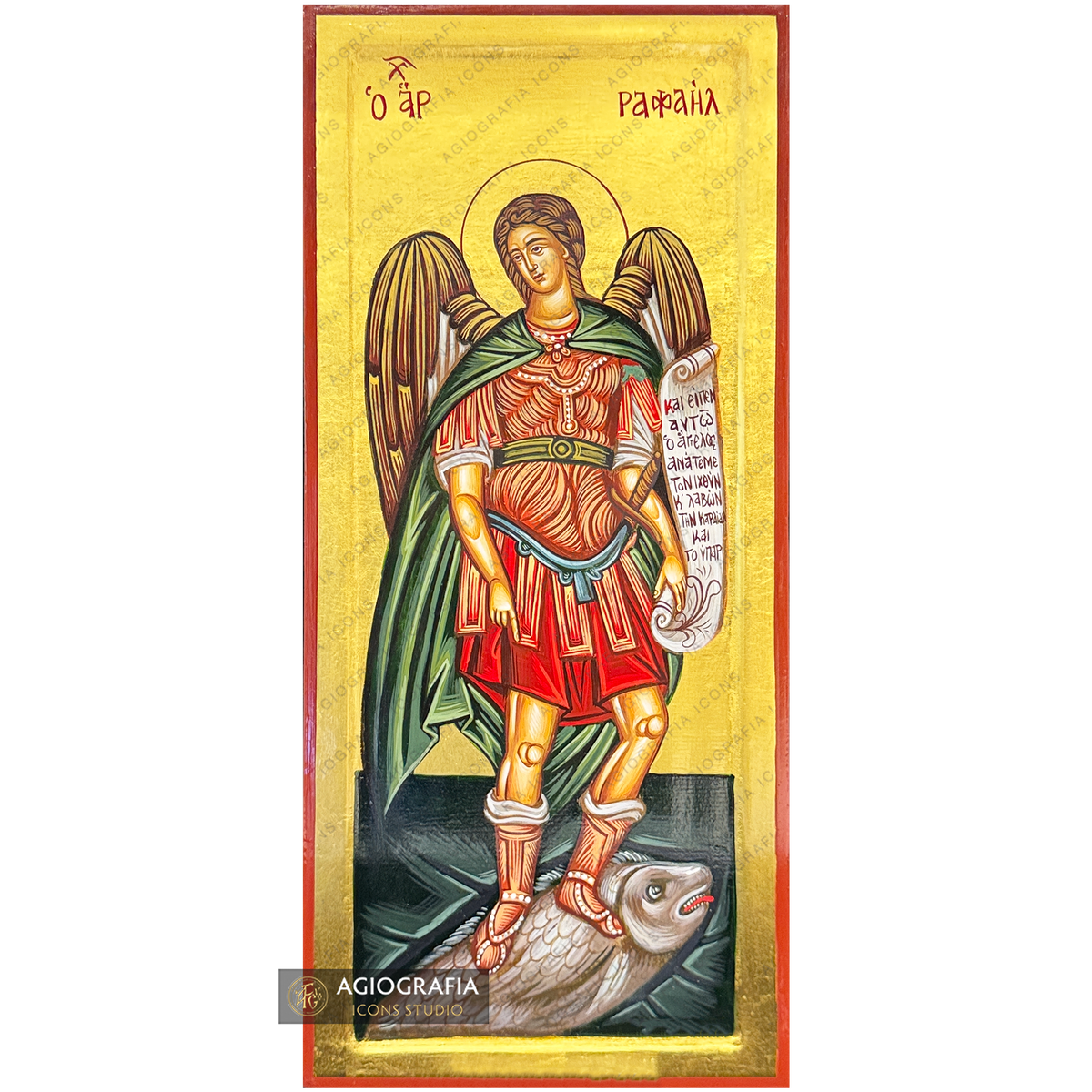 24k Archangel Raphael Handwritten Gold Leaves Orthodox Icon