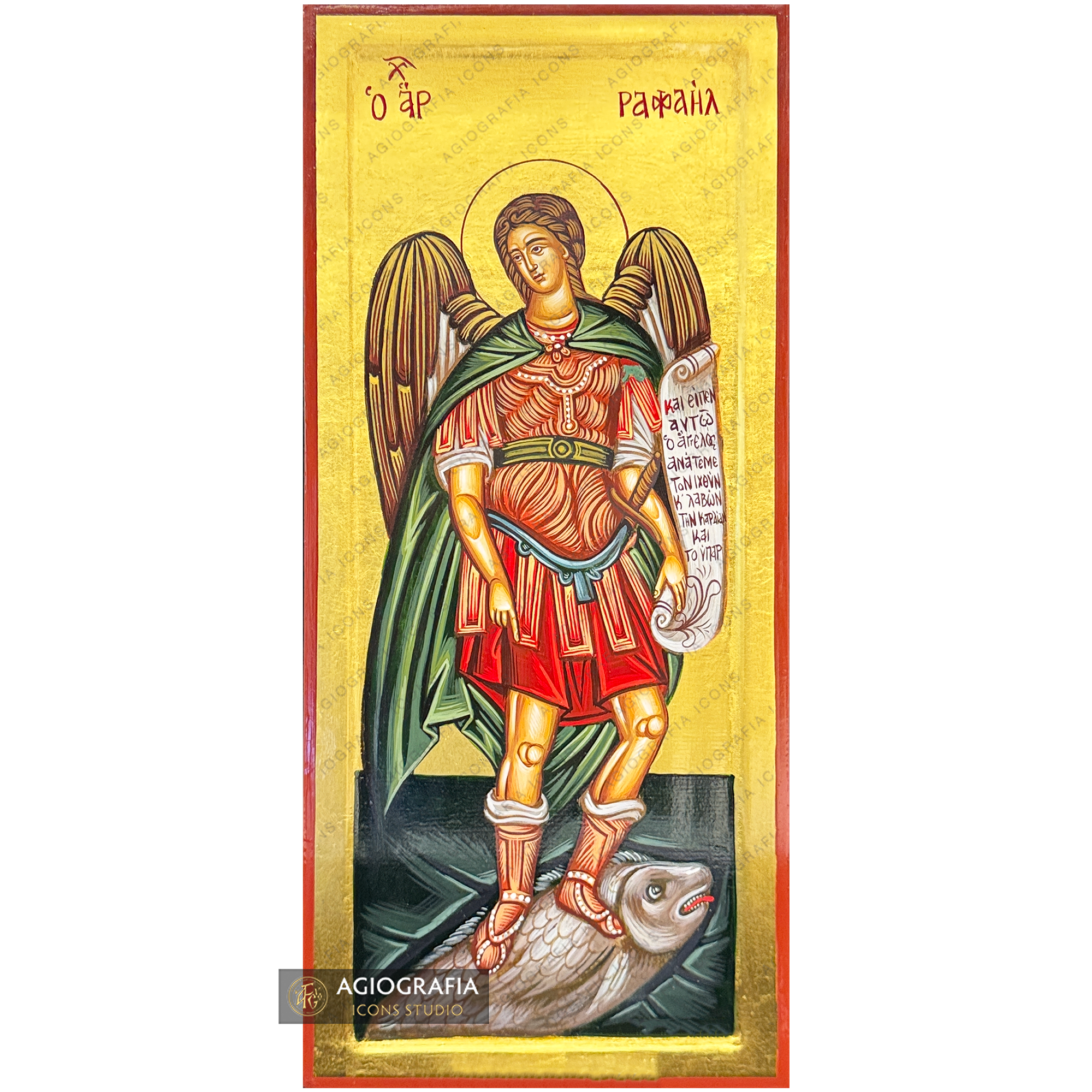 24k Archangel Raphael Handwritten Gold Leaves Orthodox Icon