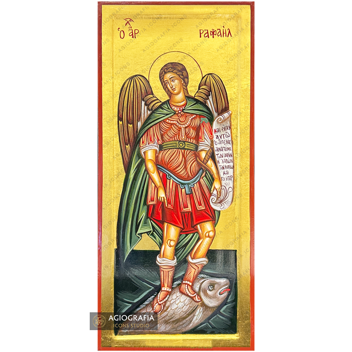 24k Archangel Raphael Handwritten Gold Leaves Orthodox Icon