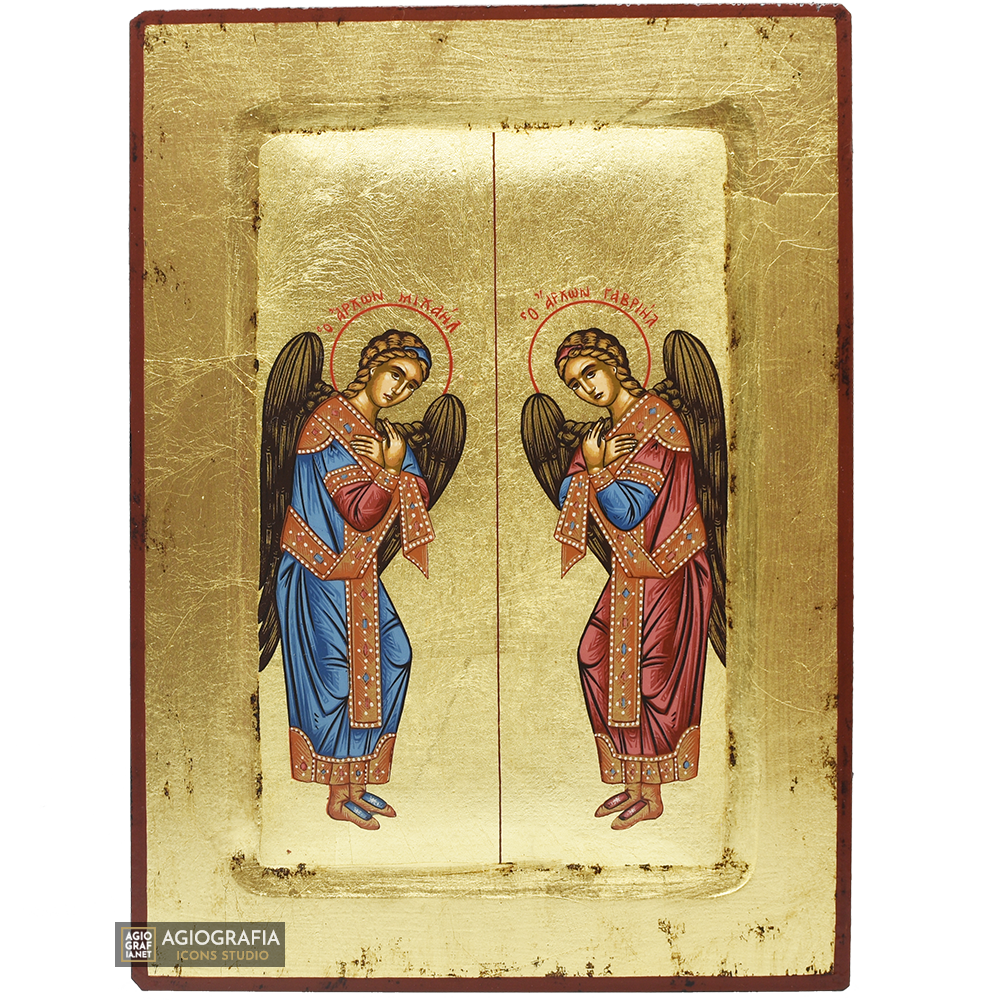 Archangels Michael & Gabriel Orthodox Icon with Aged Gold Leaf