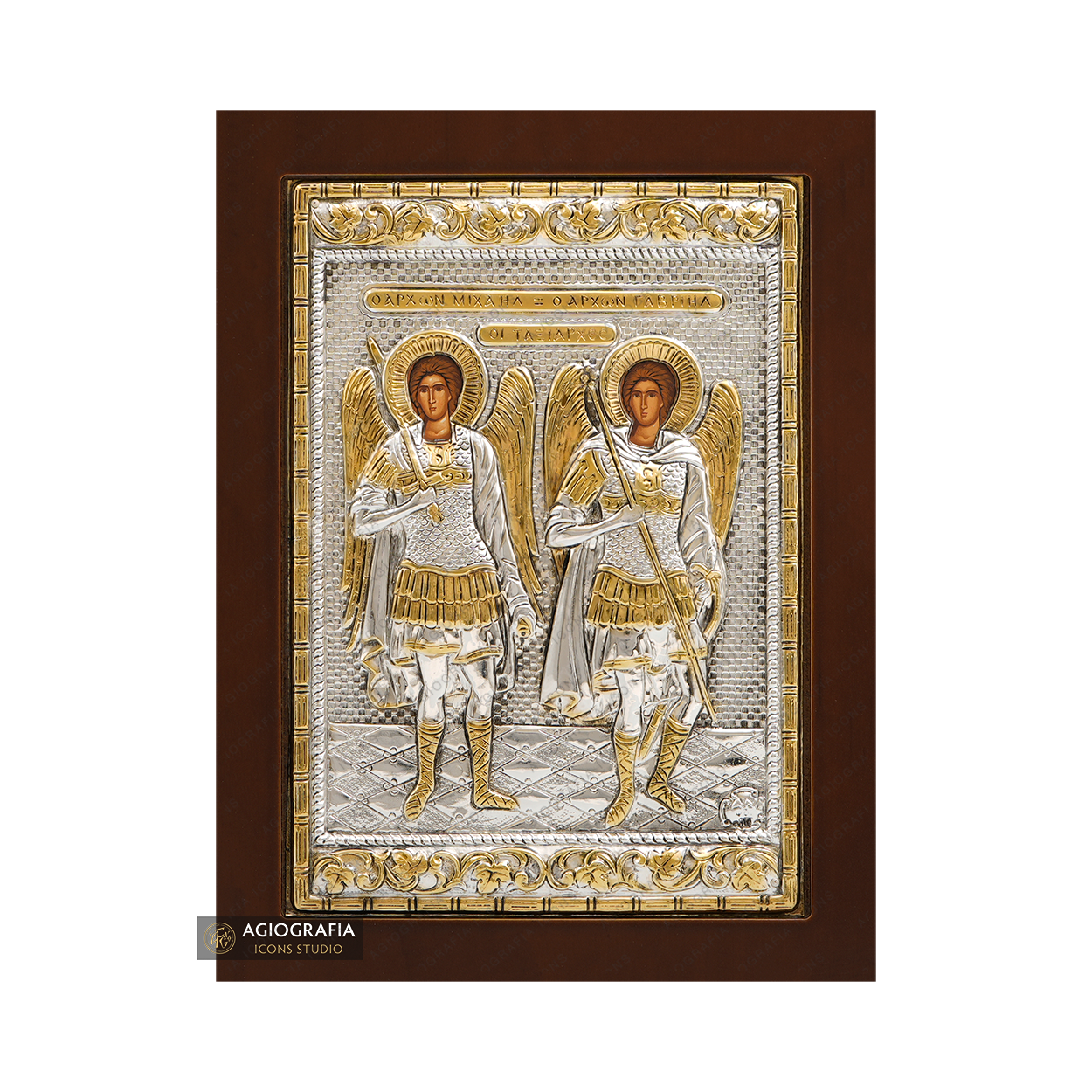 Archangels Michael and Gabriel Orthodox Silver Plated Icon on Wood
