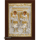 Archangels Michael and Gabriel Orthodox Silver Plated Icon on Wood