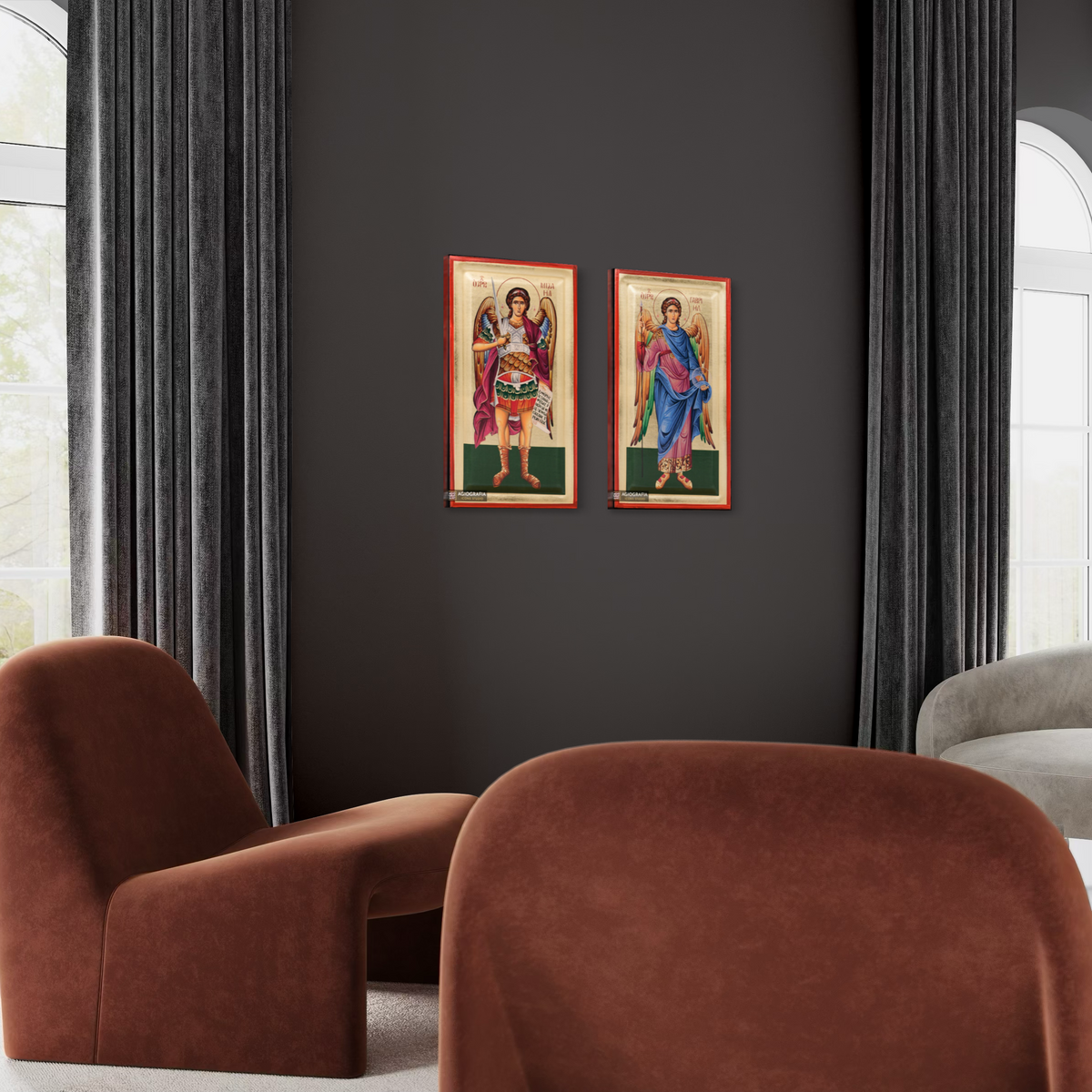 Set of Archangels Michael and Gabriel Icons with Gold Leaf